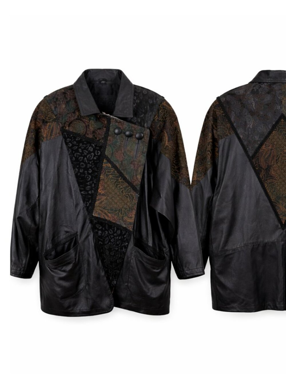 vintage artsy M black genuine leather jacket suede accents Suzie's fashion